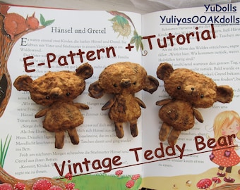 WZÓR PDF - SAMOUCZEK krok po kroku: Miś pluszowy w stylu vintage. Wzór szycia lalki pluszowej w stylu prymitywnym / miękka zabawka. Samouczek w formacie PDF.