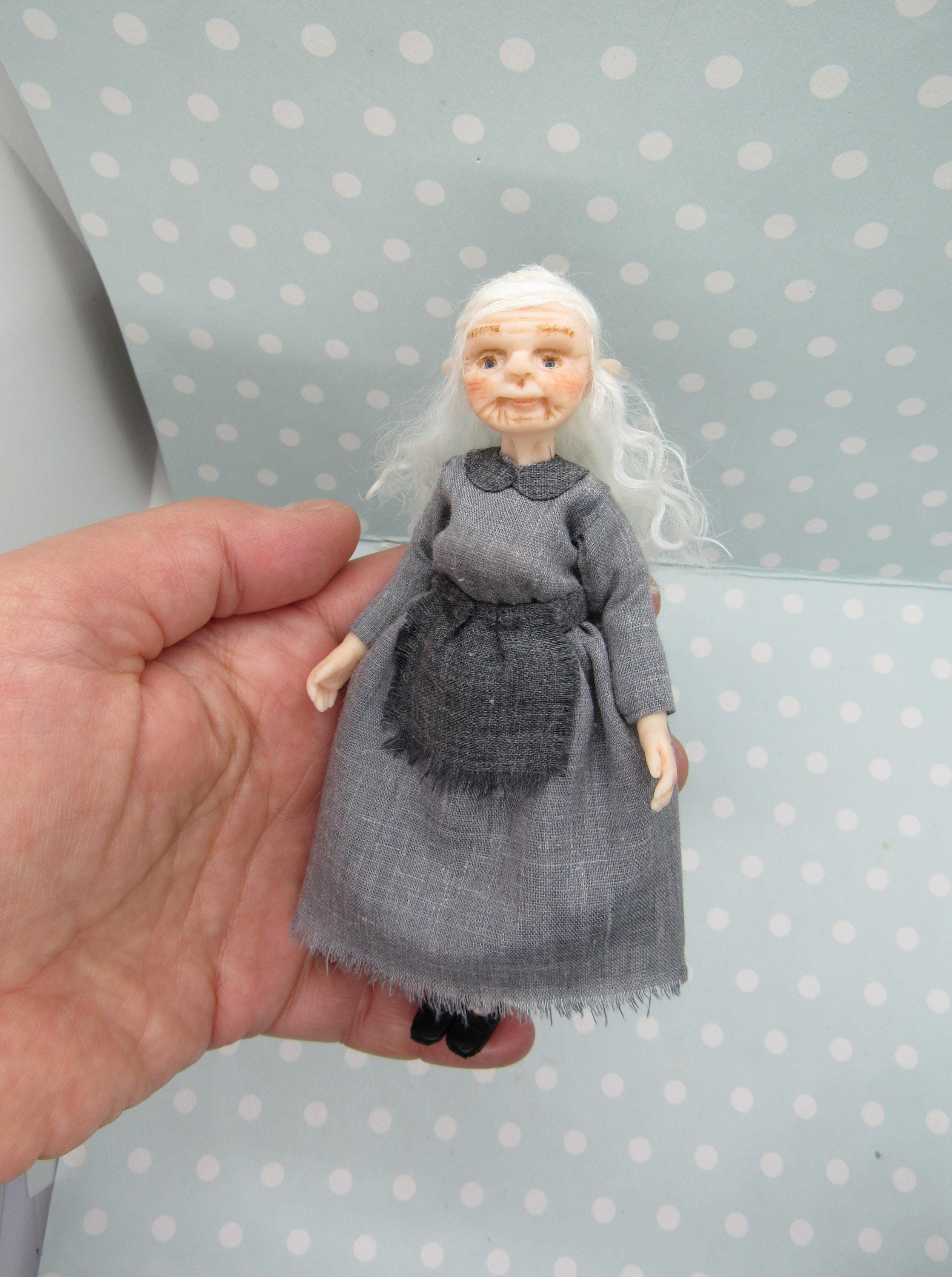 OOAK miniature fairy Elf Woman / Grandmother / Witch DOLL. 1:12 Dollhouse miniature doll POSEABLE.