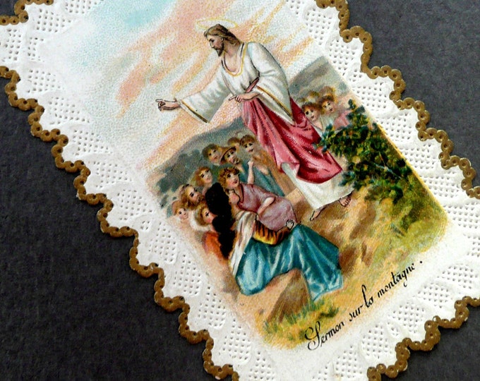 Vintage French Paper Lace Holy Card Sermon on the Mount Etsy