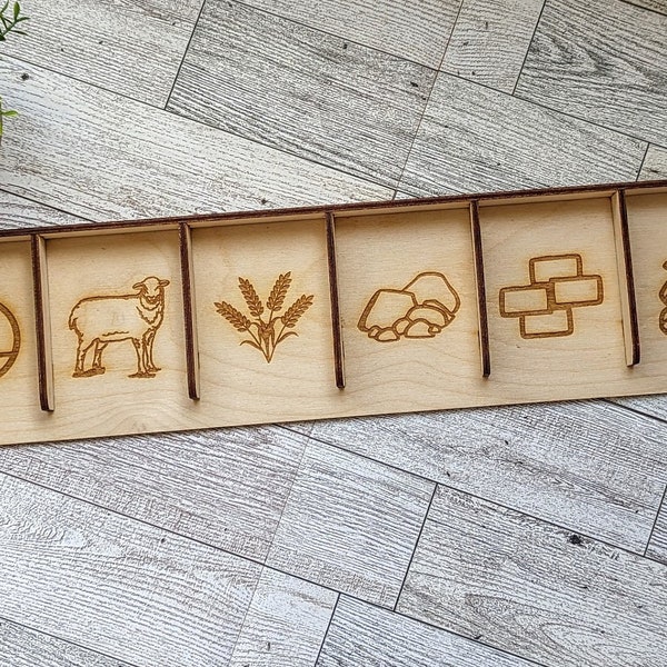 Wood Catan Resource and Development Card Tray, Laser Etched