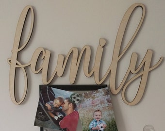 Family Laser Cut Wood Word Sign Unfinished