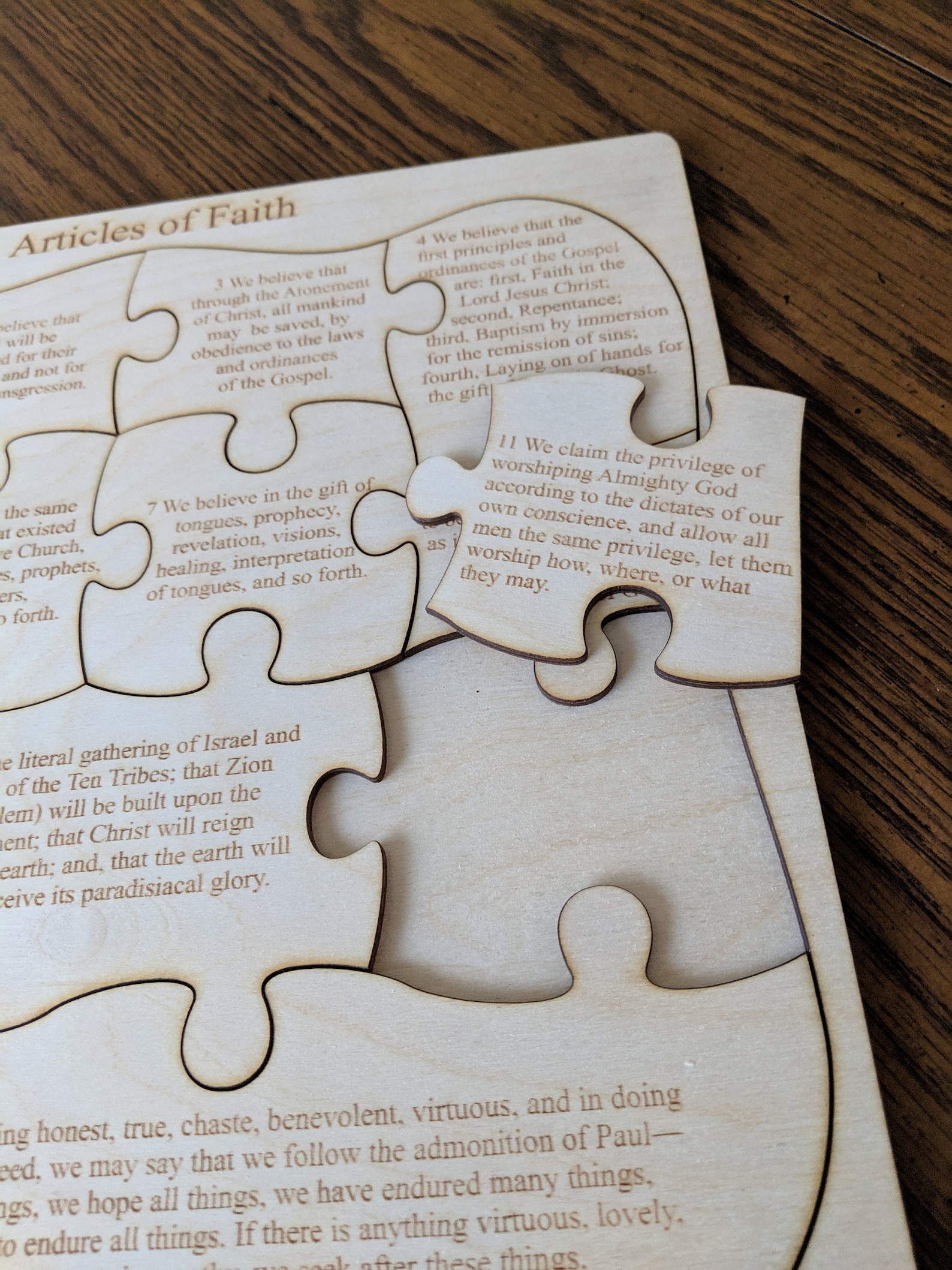 LDS Articles of Faith Wooden Puzzle Etsy