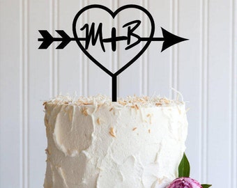 Wedding Cake topper-Heart and Arrow  with Initials