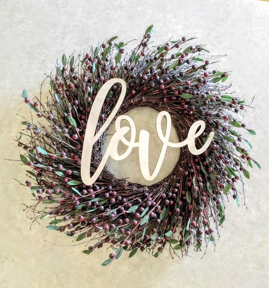 Love - Wood Word Laser Cut Cursive Wreath or Wall Decor Unfinished - Etsy