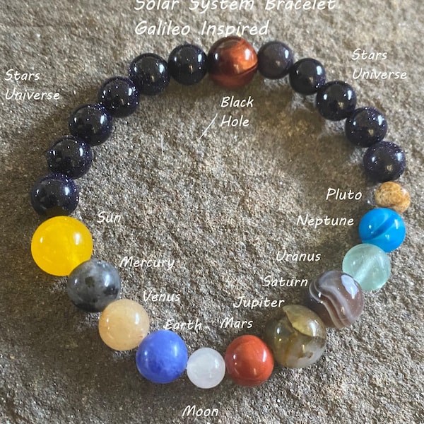 Solar System Bracelet, Final Frontier - Space, Unisex Beaded Bracelet, Sun, Planets, Black Hole, Galileo Inspired