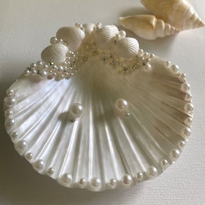 Shell Beach Wedding Ring Dish Ring Bearer Seashells Ring Dish Pearls Ring Holder Rhinestones or Just Pearls Bridal Shower Gift