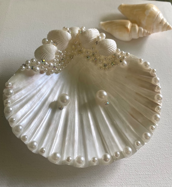 Seashell Ring Bearer Dish: Beach Wedding Handmade Ring Holder with Pearls