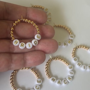 Set of 9 Wine Glass Charms 14K Gold Plated Beads, Personalized Names Letters White Gold Bachelorette Party, Bridal Shower Bridesmaids Gift