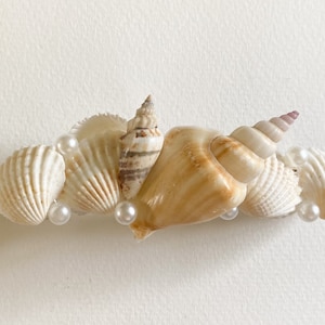 Mermaid Hair Barrette Natural Seashells & Pearls, Hand Made Beach Theme Party Wedding 4” Across Hair Accessory