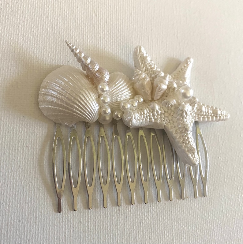 Seashell Comb Pearl White Starfish Hair Comb, Seashells Silver Tone, Beach Theme Hair ...