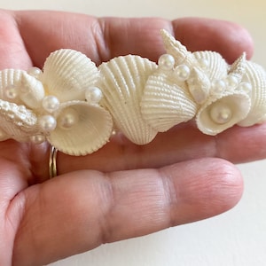 Seashells Hair Barrette,  Hand Made Beach Theme Hair Accessory Beach Wedding, Bridesmaid Barrette, Faux Pearls Rhinestones can be added