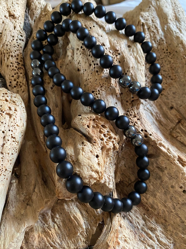 Alternative Jewelry Hematite Beads 10 MM Gift for Him Men/'s Matte Black Onyx 26\u201d Necklace