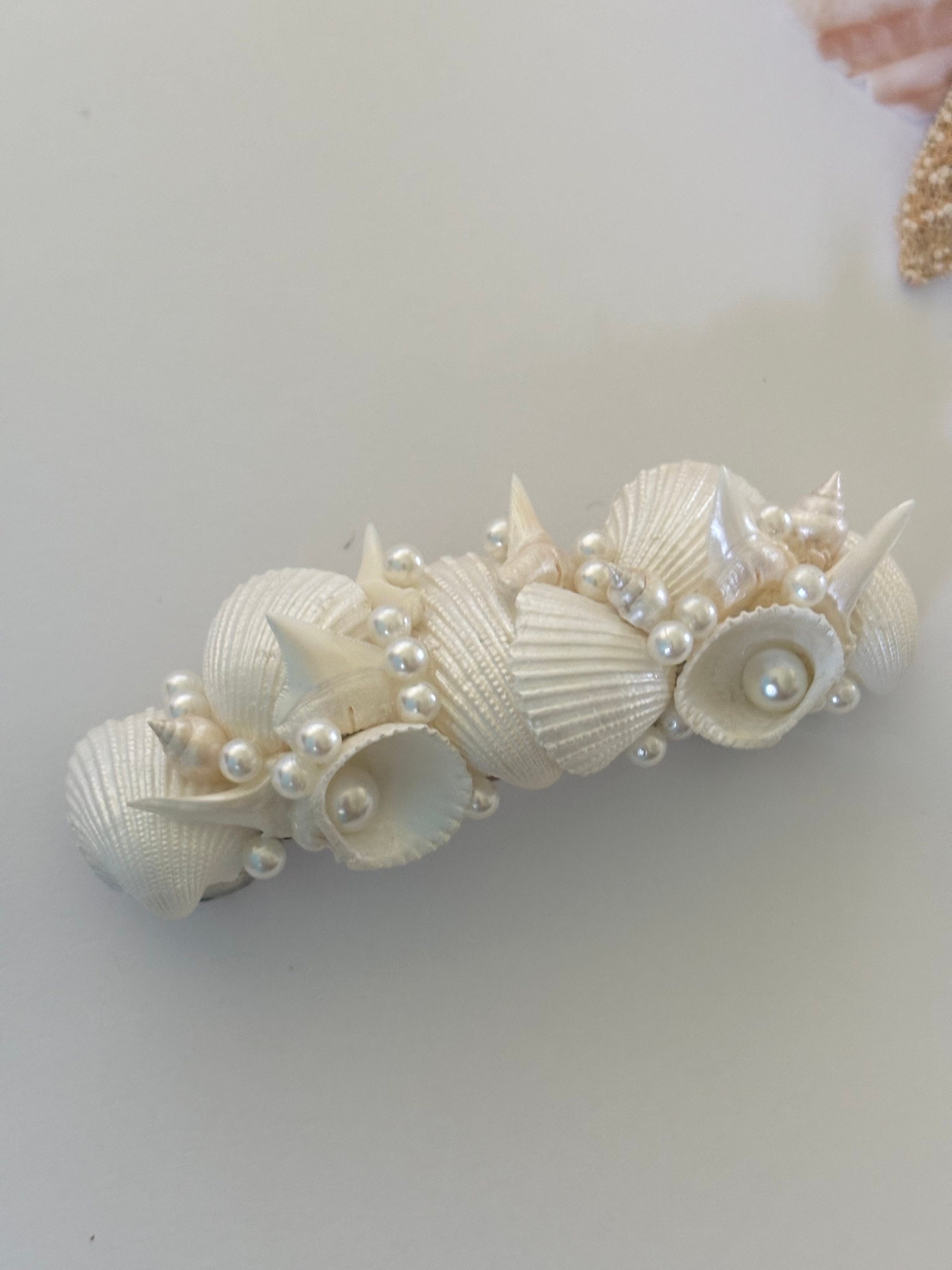 Seashell Shark Tooth Barrette: Handmade Pearl Embellished  display picture 1