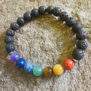 Lava Rock Chakra Bracelet Sterling Silver, Aromatherapy Diffuser