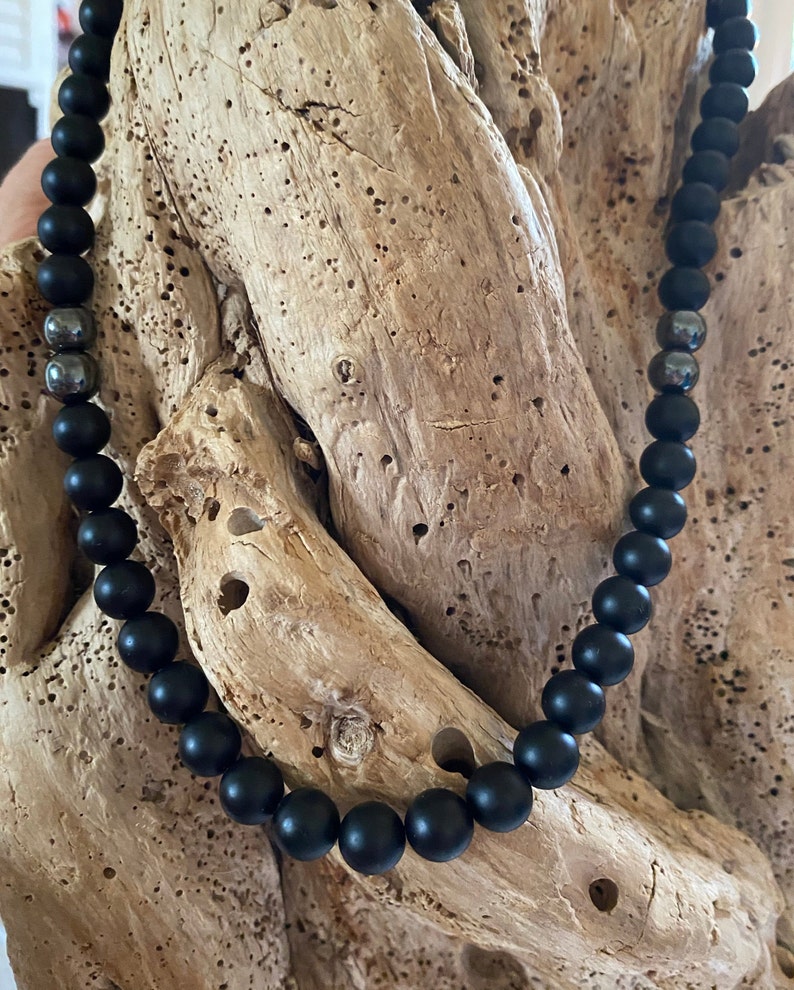 Alternative Jewelry Hematite Beads 10 MM Gift for Him Men/'s Matte Black Onyx 26\u201d Necklace