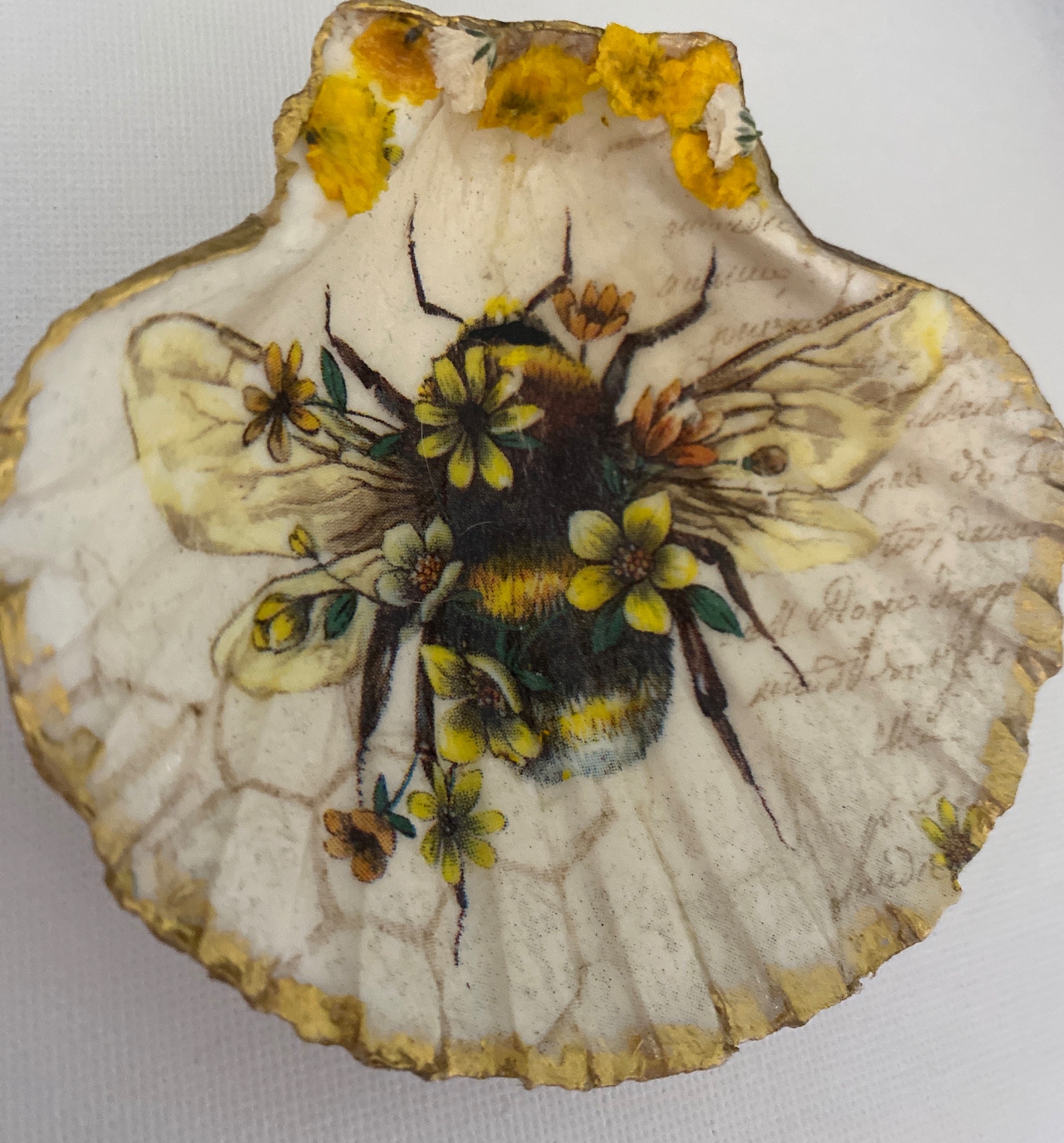 Bee Jewelry/trinket Holder Decoupaged Scallop Shell Bee Art Etsy