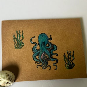 Handmade Octopus Card, Octopus Ocean Theme Note Card, Colored Pencils and Markers Used, Whimsical Beach Lover Gift Card