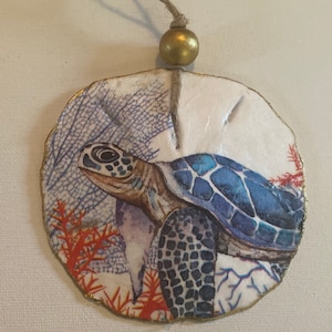 Meeresschildkröte, Sanddollar, Decoupage Art, Strand Deko, Strand Thema Weihnachtsverzierung, Strand, Leben am Meer, Ozean-Liebhaber, Geschenkidee