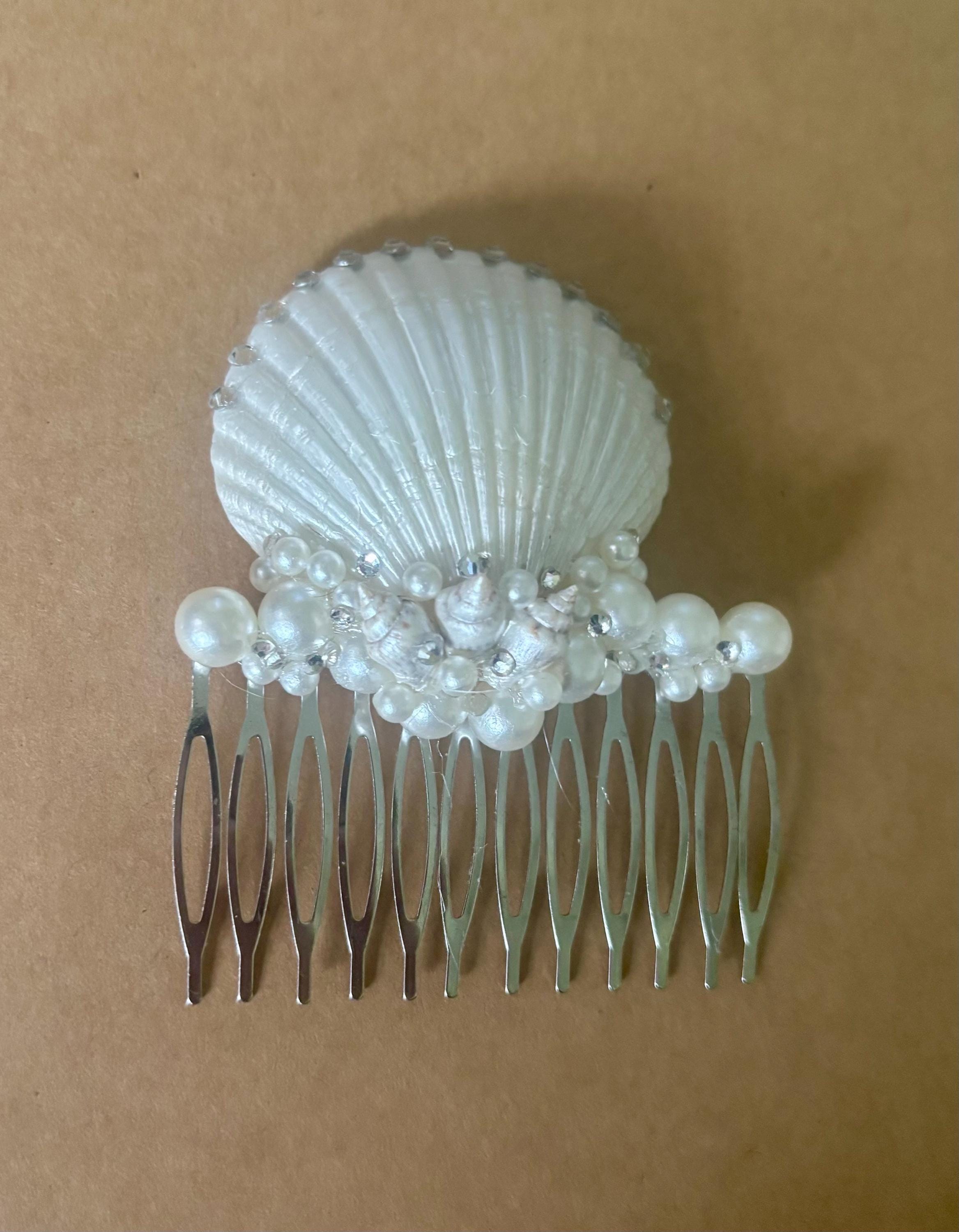 Seashell Comb Seashell Hair Comb, Faux Pearls, Silver Tone Beach Theme Hair Accessory ...
