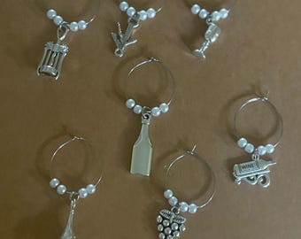 Wine Glass Charms Set, Pearl and Wine Theme, Housewarming Gift