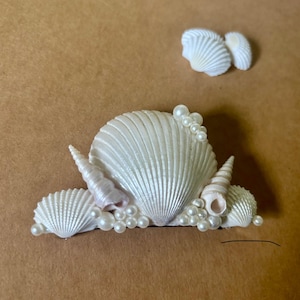 Seashells & Pearls Hair Barrette, Hand Made Beach Theme Party Wedding Pearl White Hair Accessory, with or Without Rhinestones, Gift idea