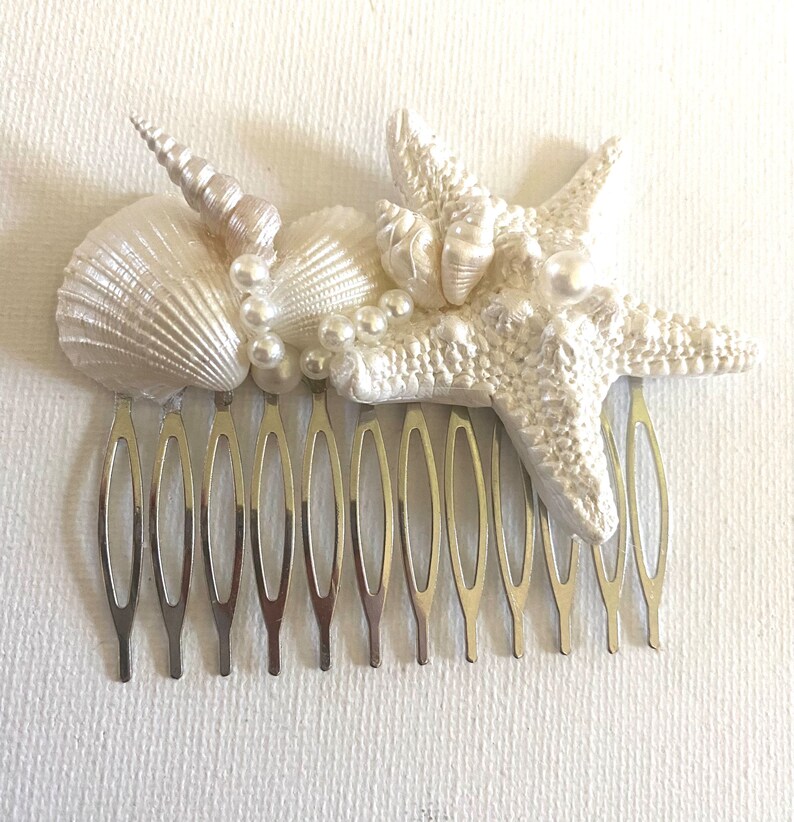 Seashell Comb Pearl White Starfish Hair Comb, Seashells Silver Tone, Beach Theme Hair ...