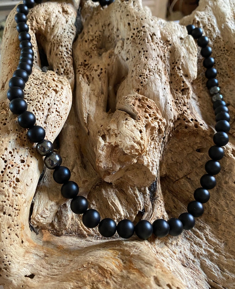 Alternative Jewelry Hematite Beads 10 MM Gift for Him Men/'s Matte Black Onyx 26\u201d Necklace