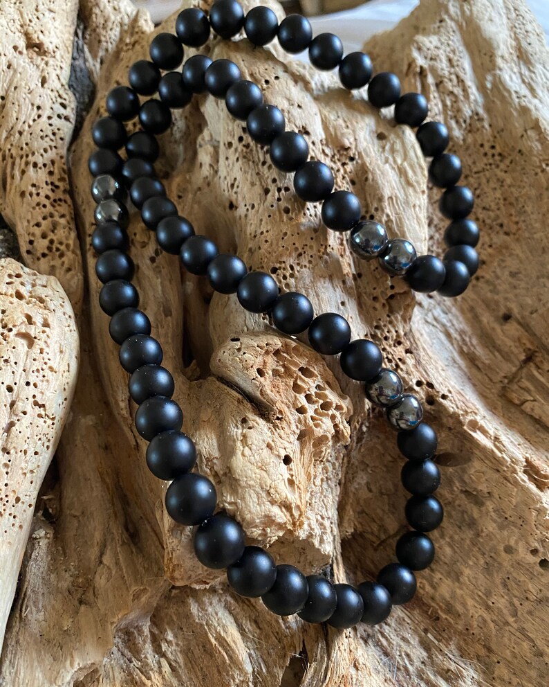 Alternative Jewelry Hematite Beads 10 MM Gift for Him Men/'s Matte Black Onyx 26\u201d Necklace