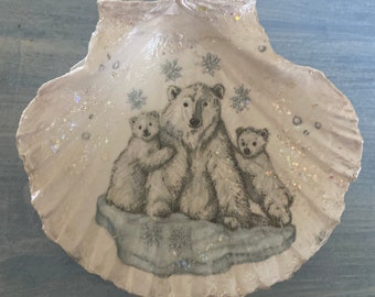 Ringschaal ijsbeer, handgemaakte schaal met glitterversieringen