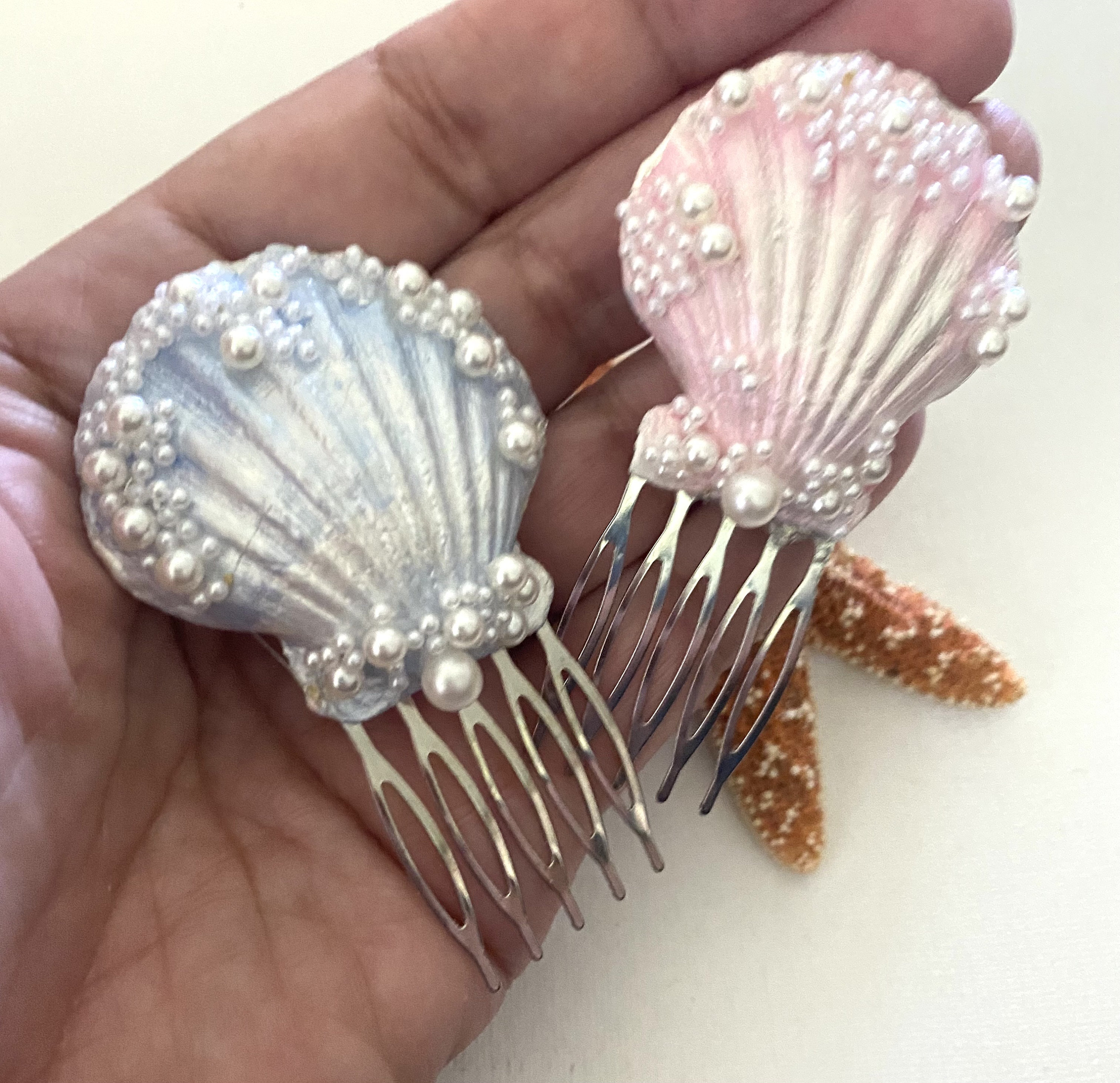 Seashell Comb Seashell Hair Comb, Pearl & Rhinestone Flower Girl Hair Accessory - Etsy