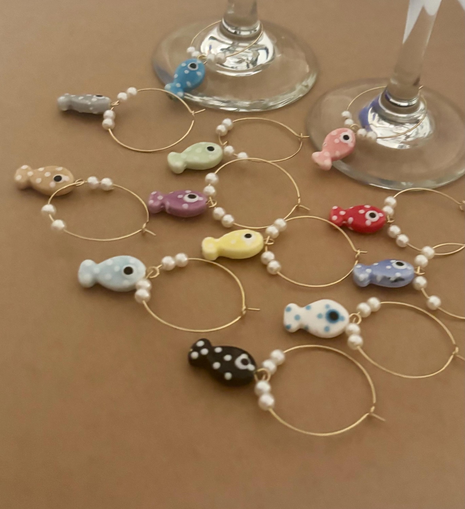 Ceramic Fish Wine Charms Set of 12