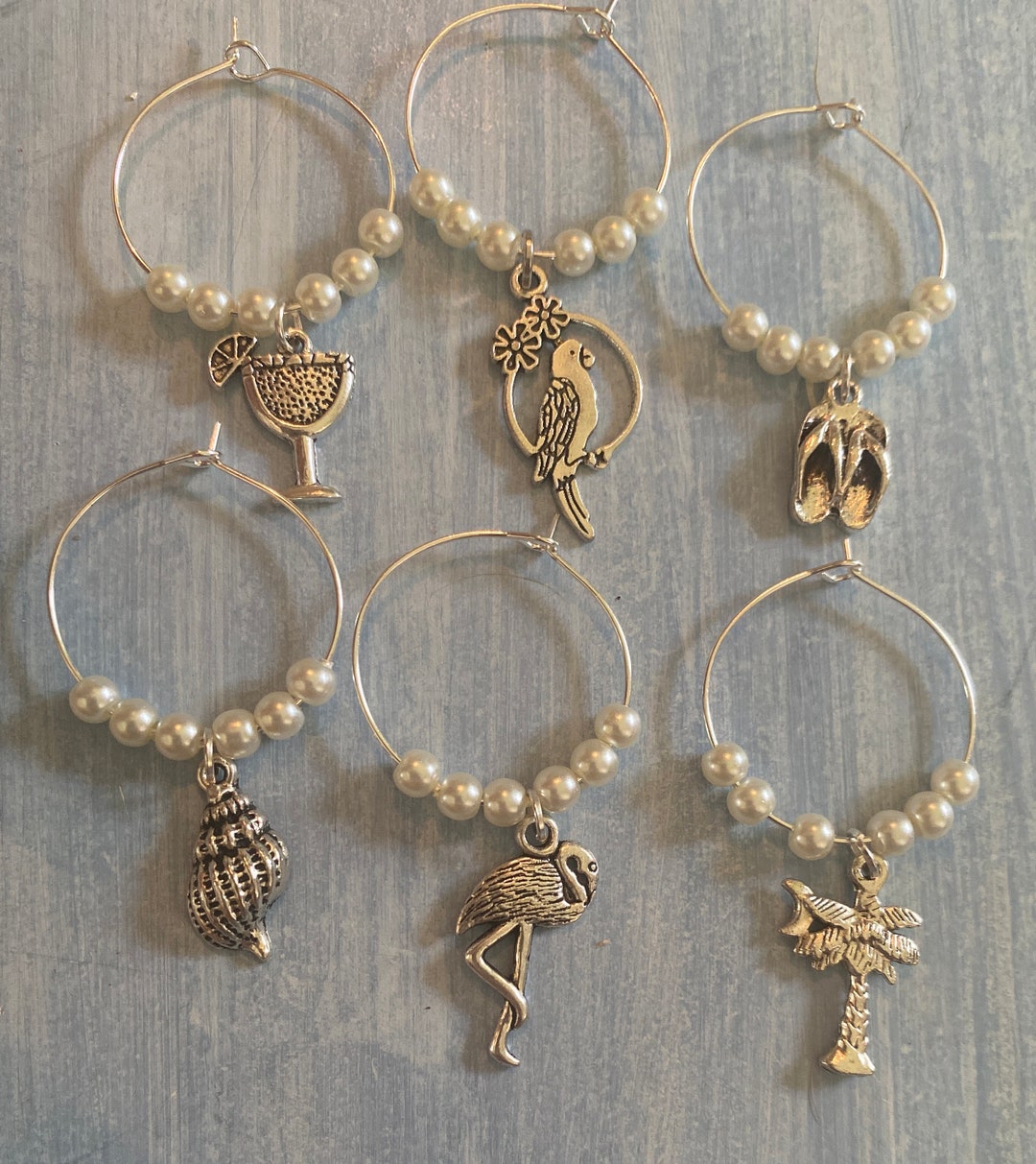 6 Wine Glass Charms Set Glassware Charms Fl Theme Tropics 4mm Etsy