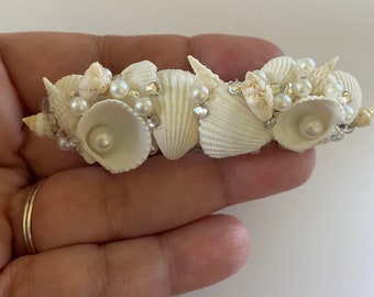 Mermaid Hair Barrette Seashells Pearls, Embellished Rhinestones Summer Beach Theme Party Wedding Can Be Made Only Shells and Pearls