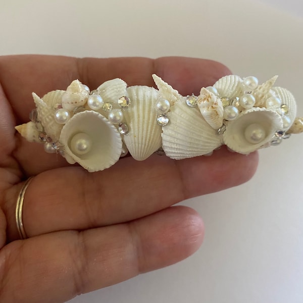 Mermaid Hair Barrette Seashells Pearls, Embellished Rhinestones Summer Beach Theme Party Wedding Can Be Made Only Shells and Pearls