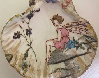 Fairy Garden Ring Dish, Decoupaged Butterfly Whimsical Trinket Holder