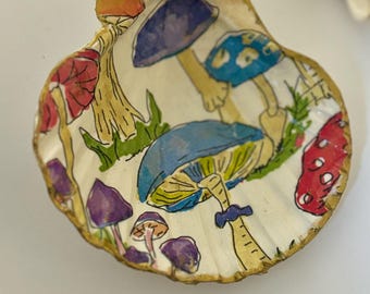 Portabaratijas de hongo, plato de anillo colorido decoupage hecho a mano