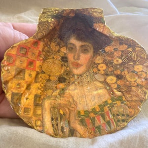 Portajoyas de Gustav Klimt con decoupage, plato para anillos de concha, hecho a mano, obra de Klimt &quot;La mujer de oro&quot;, idea de regalo para amantes del arte.