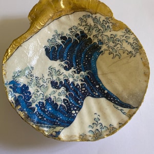 Hokusai de grote golf van Kanagawa-snuisterijhouder, schelpringschotel, handgemaakt decoratief uniek cadeau voor kunstliefhebber Ocean Beach