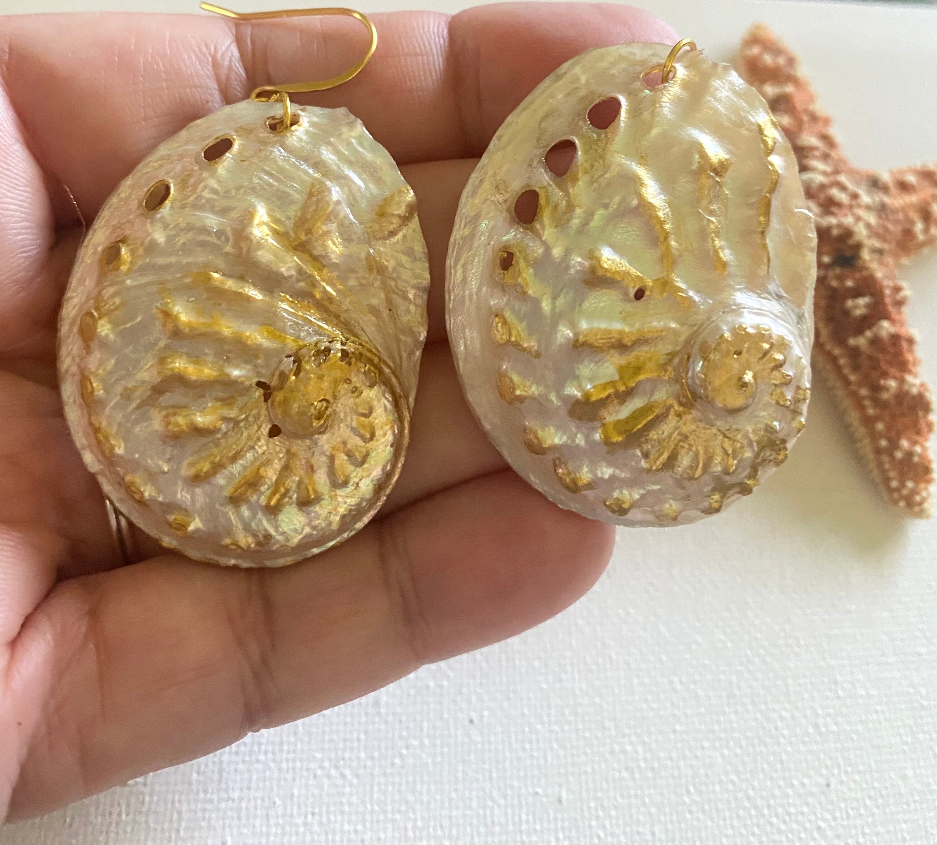 Boucles D'oreilles Et Collier En Coquille D'ormeau - Pendantes, Acier Inoxydable, Neuf Sans Emballage