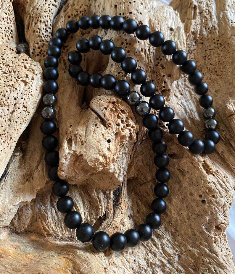 Alternative Jewelry Hematite Beads 10 MM Gift for Him Men/'s Matte Black Onyx 26\u201d Necklace
