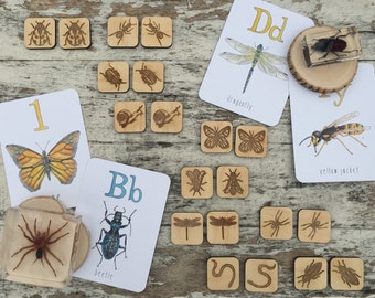 Wooden Memory Game - Bugs, Insects, Nature, Wood Memory Game, Montessori, Reggio, Waldorf, Learning Tools, Toddler, Camping, Travel Games