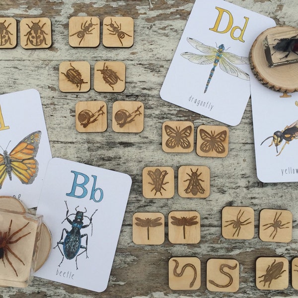 Wooden Memory Game - Bugs, Insects, Nature, Wood Memory Game, Montessori, Reggio, Waldorf, Learning Tools, Toddler, Camping, Travel Games