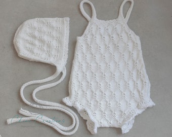 Iluka - Vintage Knit Lace Romper - Snow - Made to Order