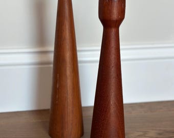 Vintage Danish Teak Candlestick Holders Pair, Skjold Denmark Wood Candle Holders, Mid Century Modern Scandinavian Decor, MCM Taper