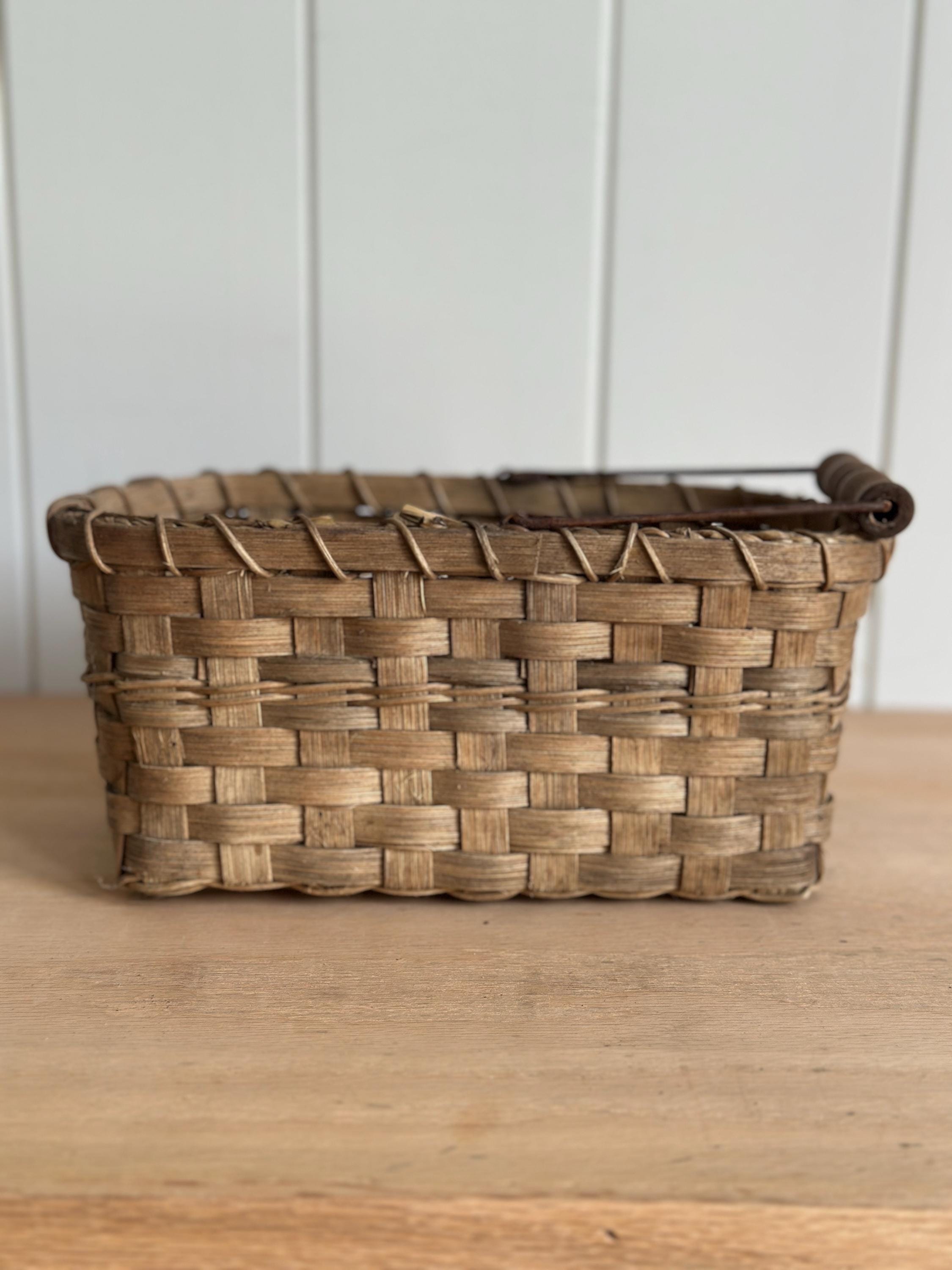 Vintage Wood Basket With Handle - Etsy