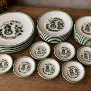 Vintage M.A. Hadley Pear Grapes Pottery | Dinner Salad & Dessert Plates | Coaster | Signed Kentucky Stoneware