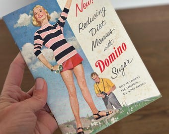 Vintage Domino Sugar Cookbook 1950s Reducing Diet Menus Retro Advertising Booklet Mid Century Kitchen Ephemera