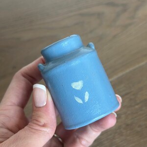 Vintage Blue Mini Milk Can • Cottage Shelf Decor • European Farmhouse Styling • Small Pottery Accent • Old World Kitchen