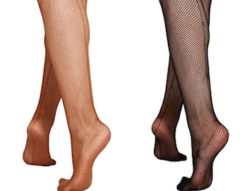 Rare Vintage Seamed Fishnet Stockings with Comfort Thigh Bands (Goth Wedding etc)