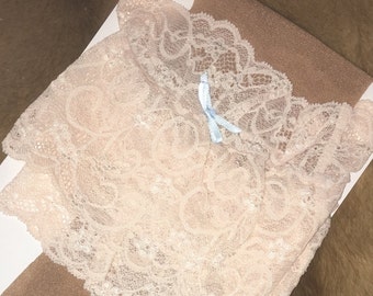 Beautiful Wedding Stockings - Baby Pink Lace Tops with Contrast Delicate Tan Sheer Legs